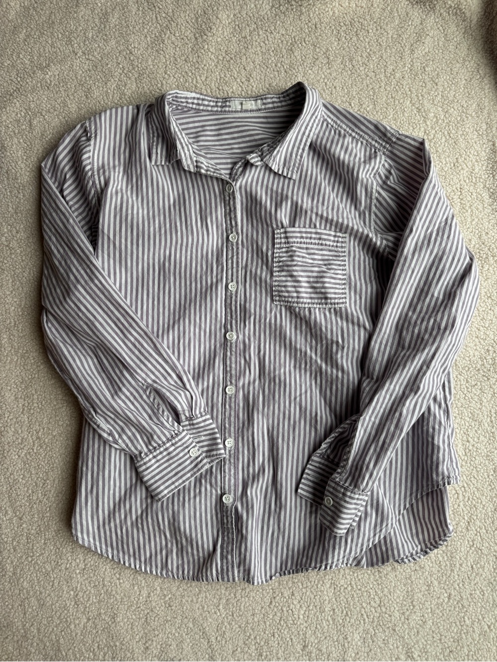 Women’s Long-Sleeve Striped Button-Up Shirt - Purple/White